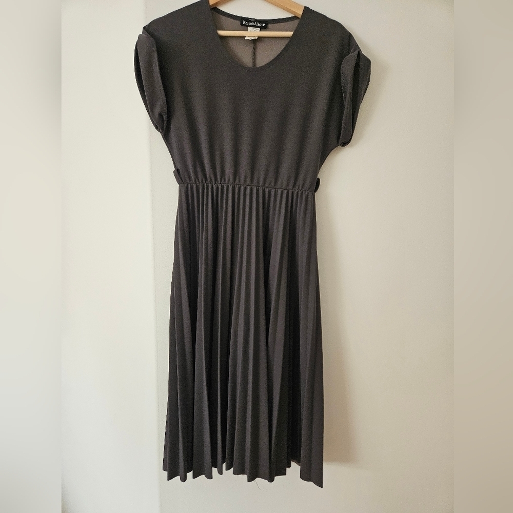 Dark Gray Pleated Gown with Dolman Sleeves